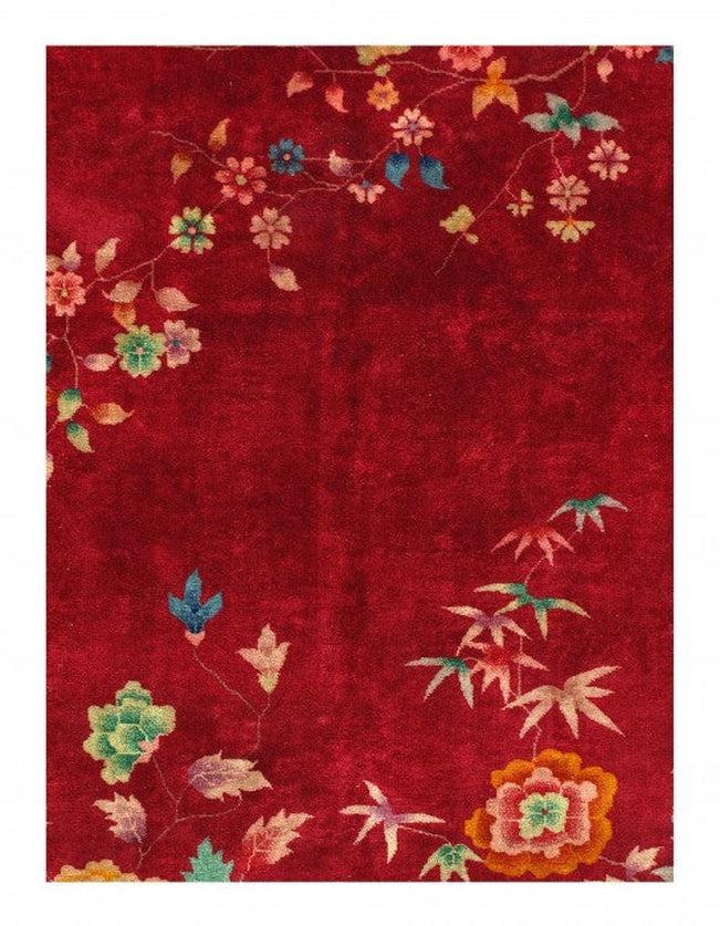 Canvello Chinese Art Deco Antique Red Rugs - 8'9'' X 11'3'' - Canvello