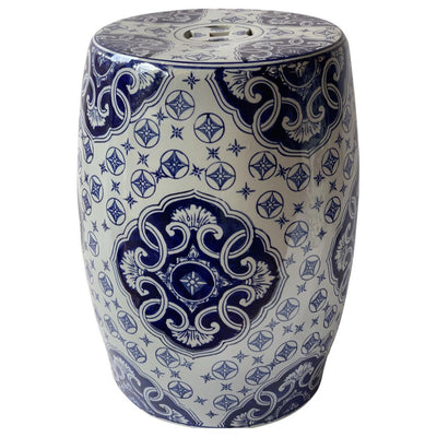 Canvello Chinese Blue & White Porcelain Floral Stool - Canvello