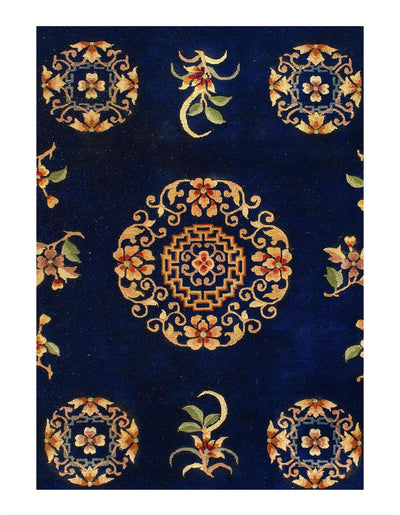 Canvello Chinese Vintage Peking Navy Blue Rug - 6' X 9'1'' - Canvello