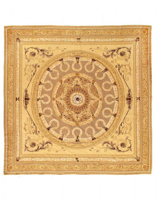 Canvello Circa 1980 Beige Fine Hand Knotted Abusson Rug - 9'8" x 9'8"