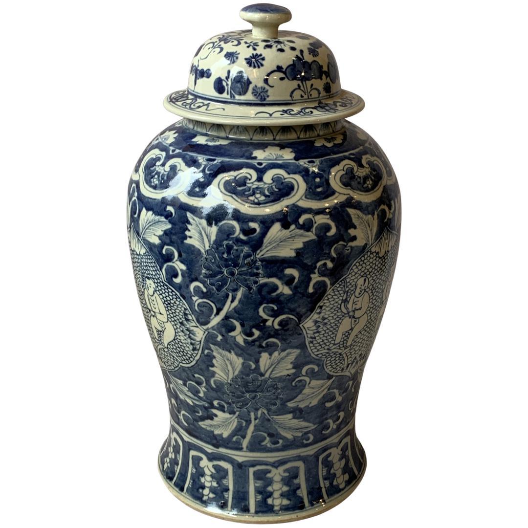 Canvello Contemporary Extra Large Chinese Blue and White Ginger Jar - Canvello