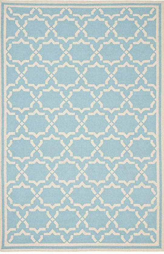 Canvello Contemporary Handmade Wool Flat Weave Dhurrie Area Rug - Light Blue/Ivory (10x14)