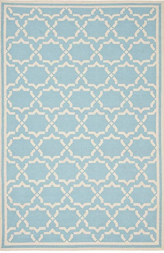 Canvello Contemporary Handmade Wool Flat Weave Dhurrie Area Rug - Light Blue/Ivory (10x14) - Canvello