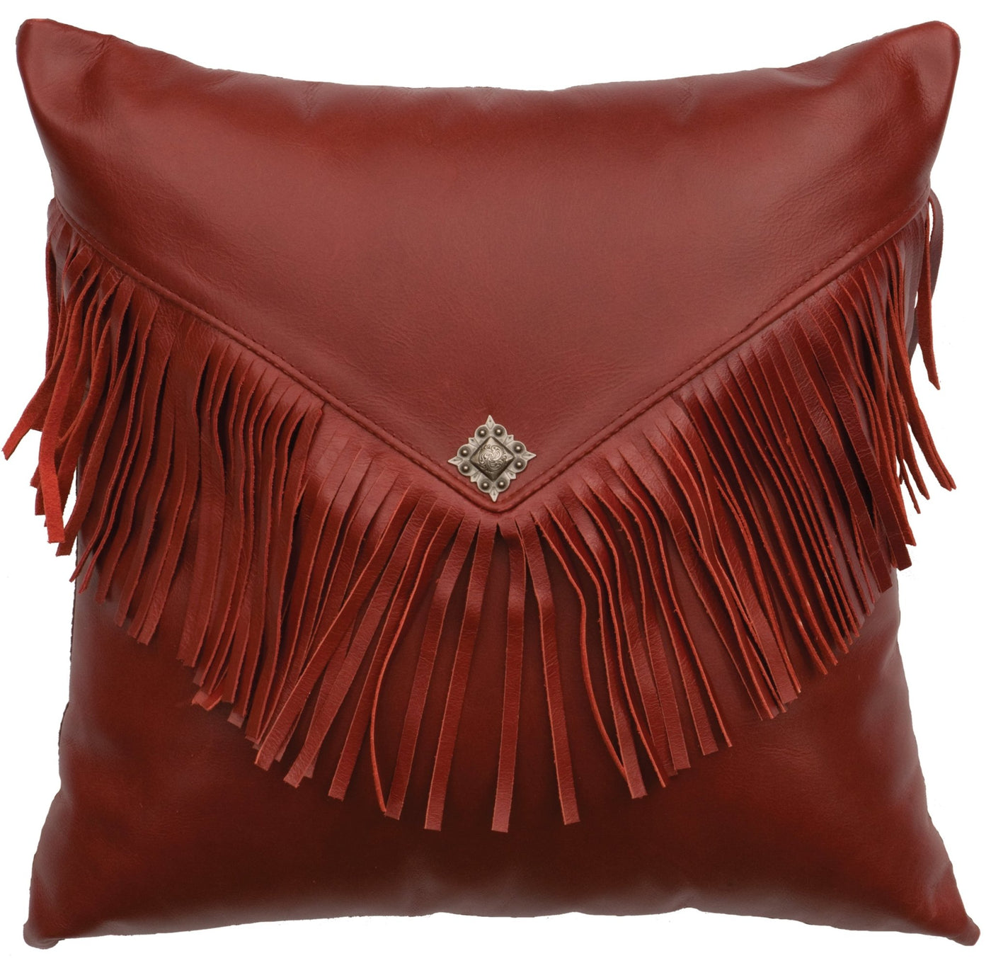 Canvello Dark Red Leather Pillow - Fabric Back - 16" x 16" - Canvello