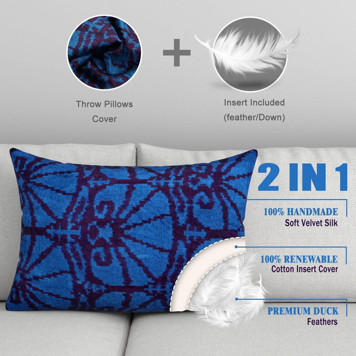 Canvello Decorative Blue Lumbar Throw Pillows For Couch - 16x24 in - Canvello