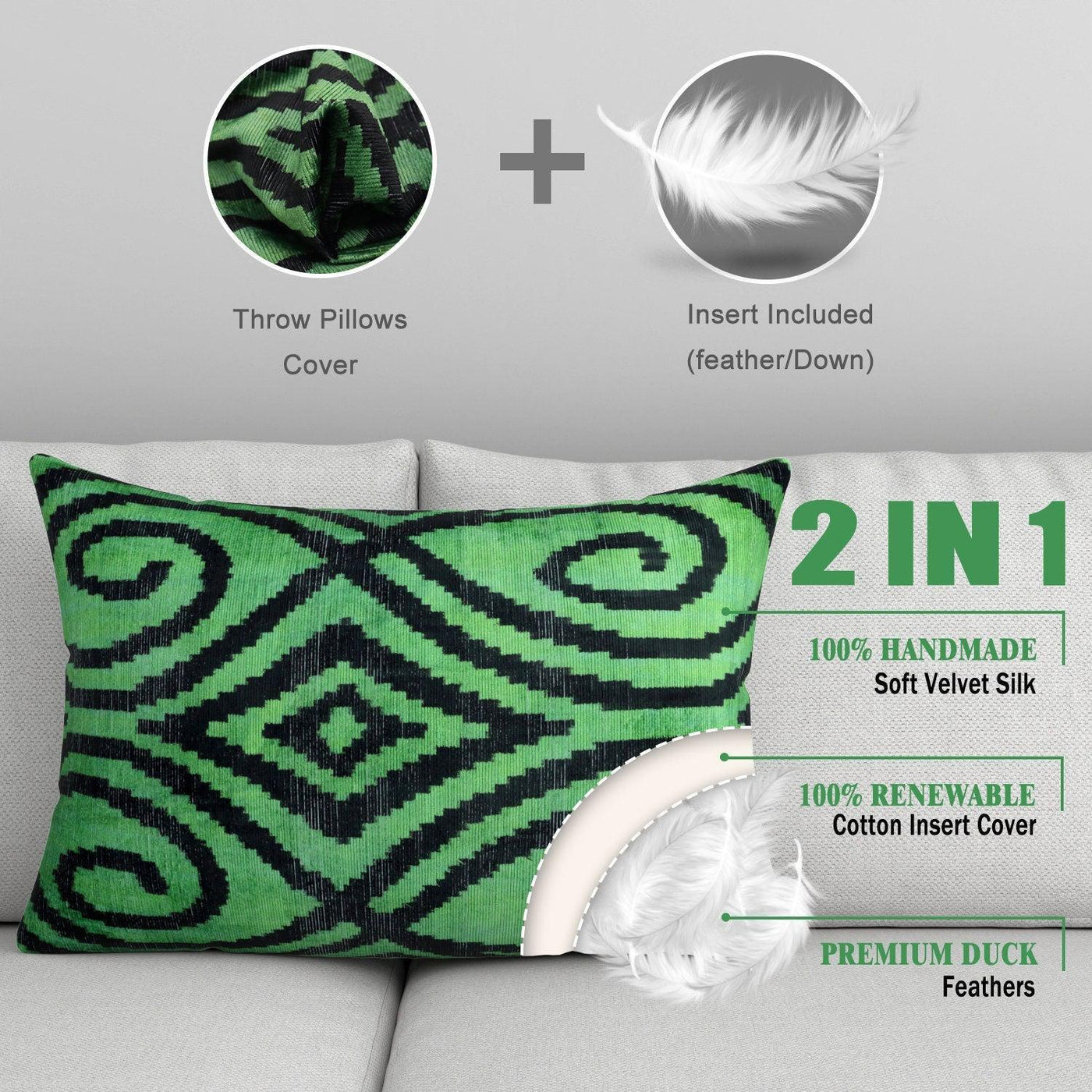 Canvello Decorative Green Throw Pillows for Couch - 16x24 in - Canvello