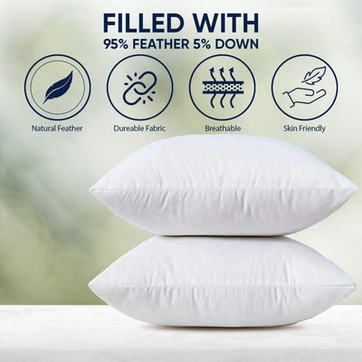 Canvello Decorative Pillow inserts , Throw Pillow Insert Down - Feather fill for extra fluff with 233 thread count - 100% cotton cover - Quality Checked in U.S.A - Canvello