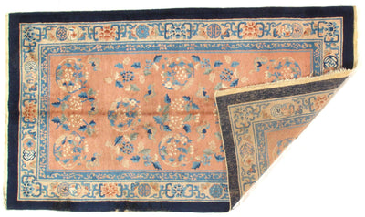 Early 20th Century Antique Chinese Peking Hand-Knotted Rug for Living Room Aesthetic- 4′ × 7′