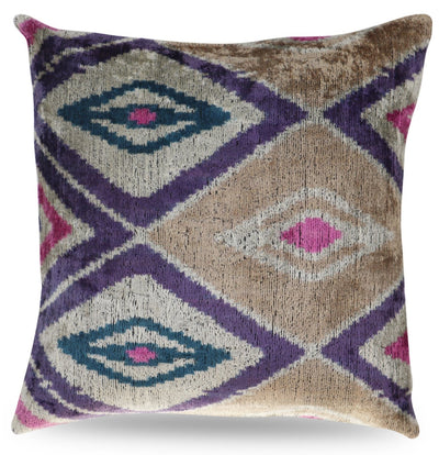 Canvello Earth Tones Velvet Turkish Ikat Pillow - 16'' X 16' - Canvello