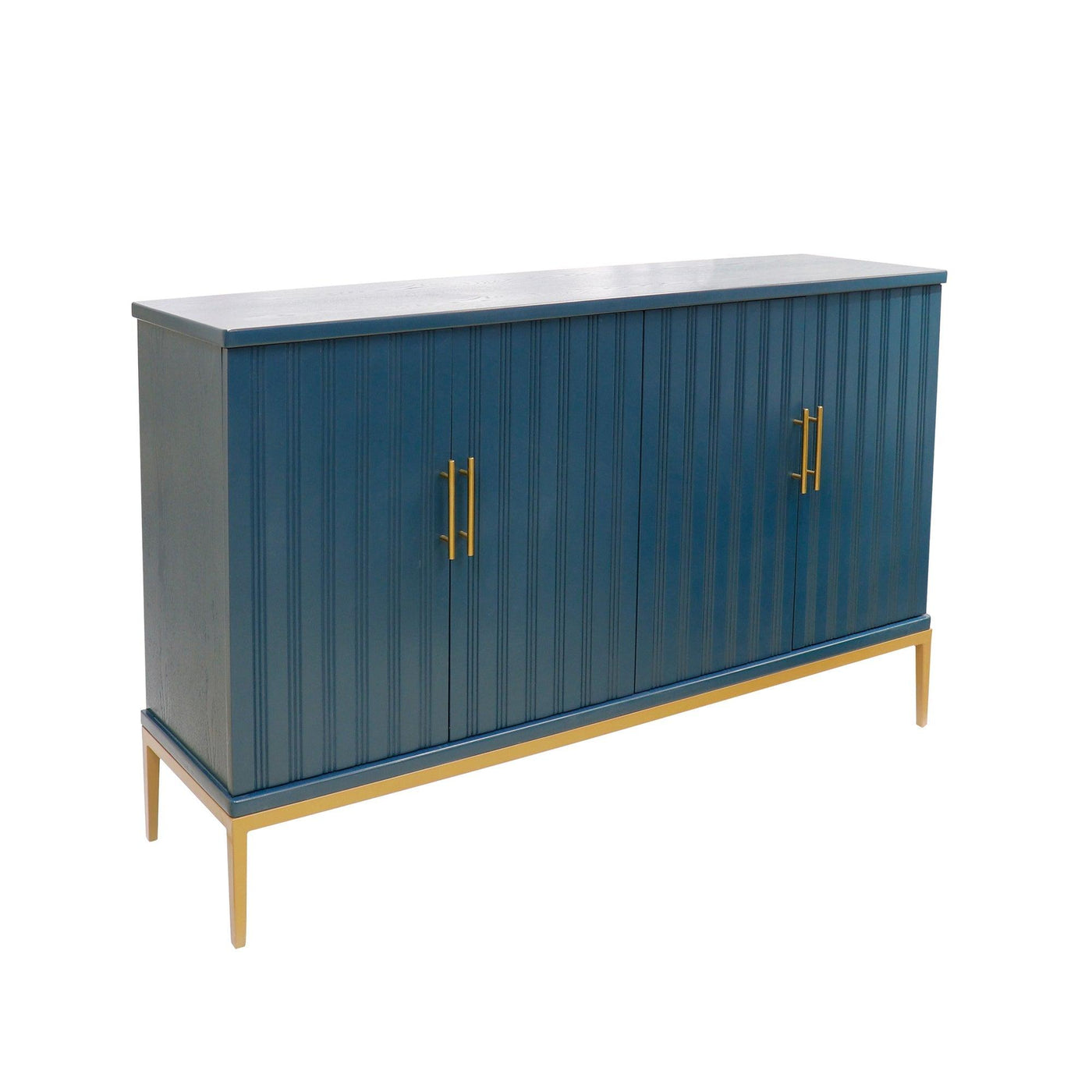 Canvello Edgar Teal Sideboard, 4 Doors, 6 Shelf & Gold Polished Metal Frame - Canvello