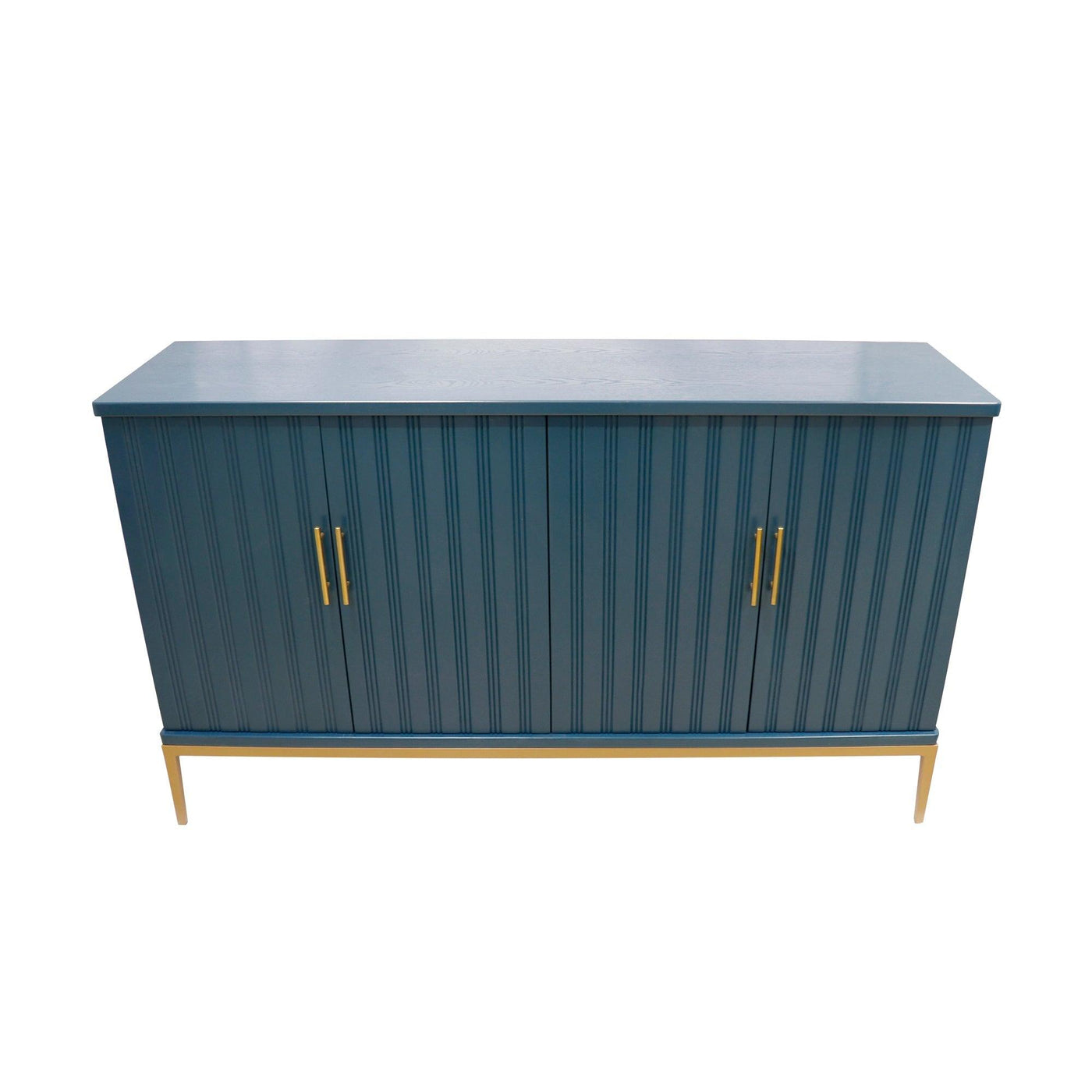 Canvello Edgar Teal Sideboard, 4 Doors, 6 Shelf & Gold Polished Metal Frame - Canvello