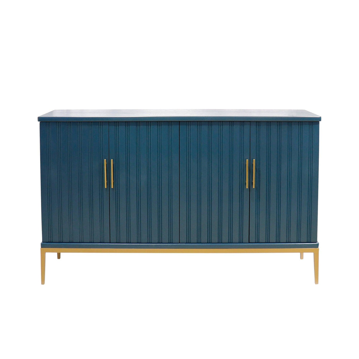 Canvello Edgar Teal Sideboard, 4 Doors, 6 Shelf & Gold Polished Metal Frame
