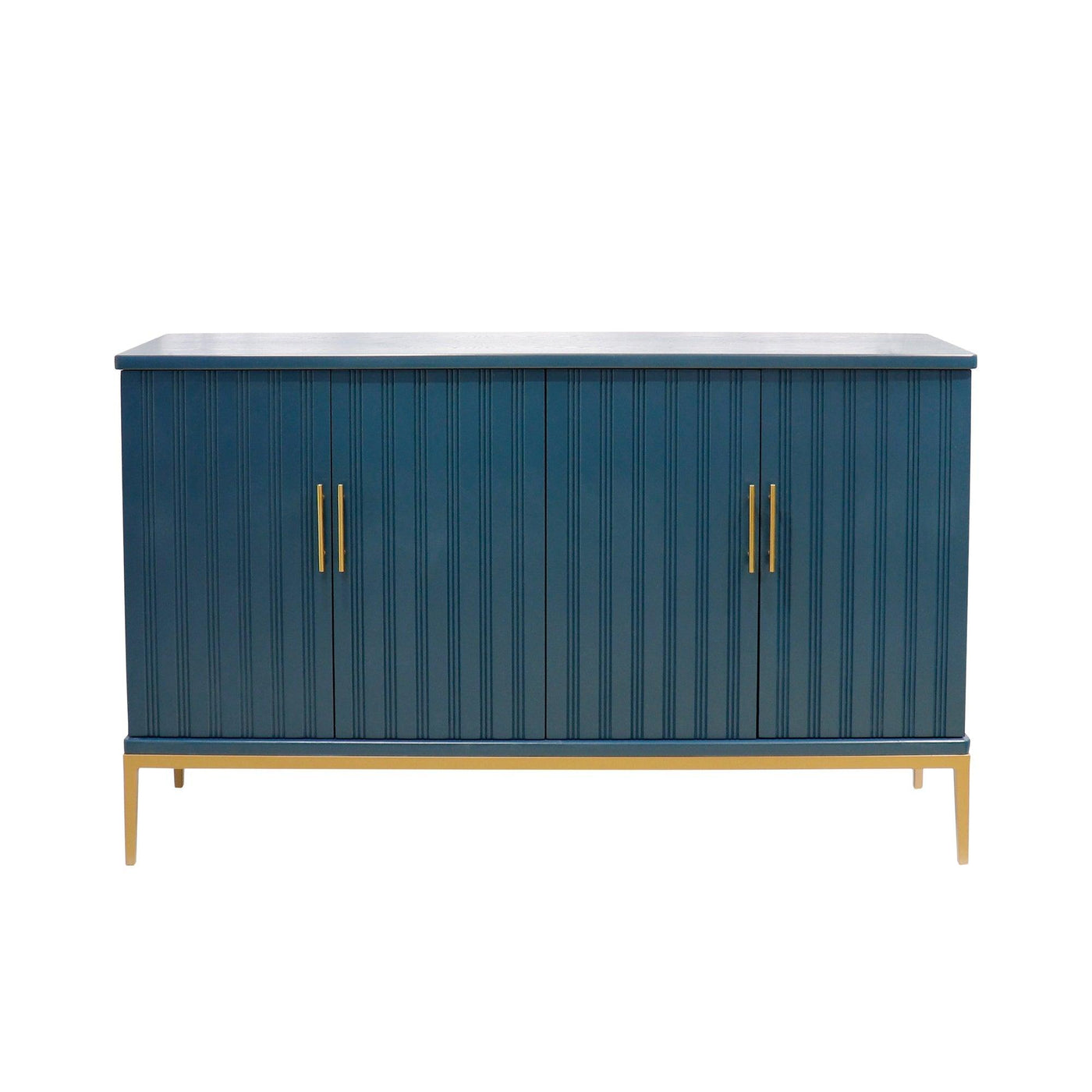 Canvello Edgar Teal Sideboard, 4 Doors, 6 Shelf & Gold Polished Metal Frame - Canvello