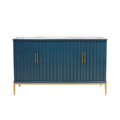 Canvello Edgar Teal Sideboard, 4 Doors, 6 Shelf & Gold Polished Metal Frame - Canvello