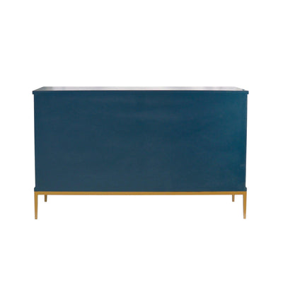 Canvello Edgar Teal Sideboard, 4 Doors, 6 Shelf & Gold Polished Metal Frame - Canvello