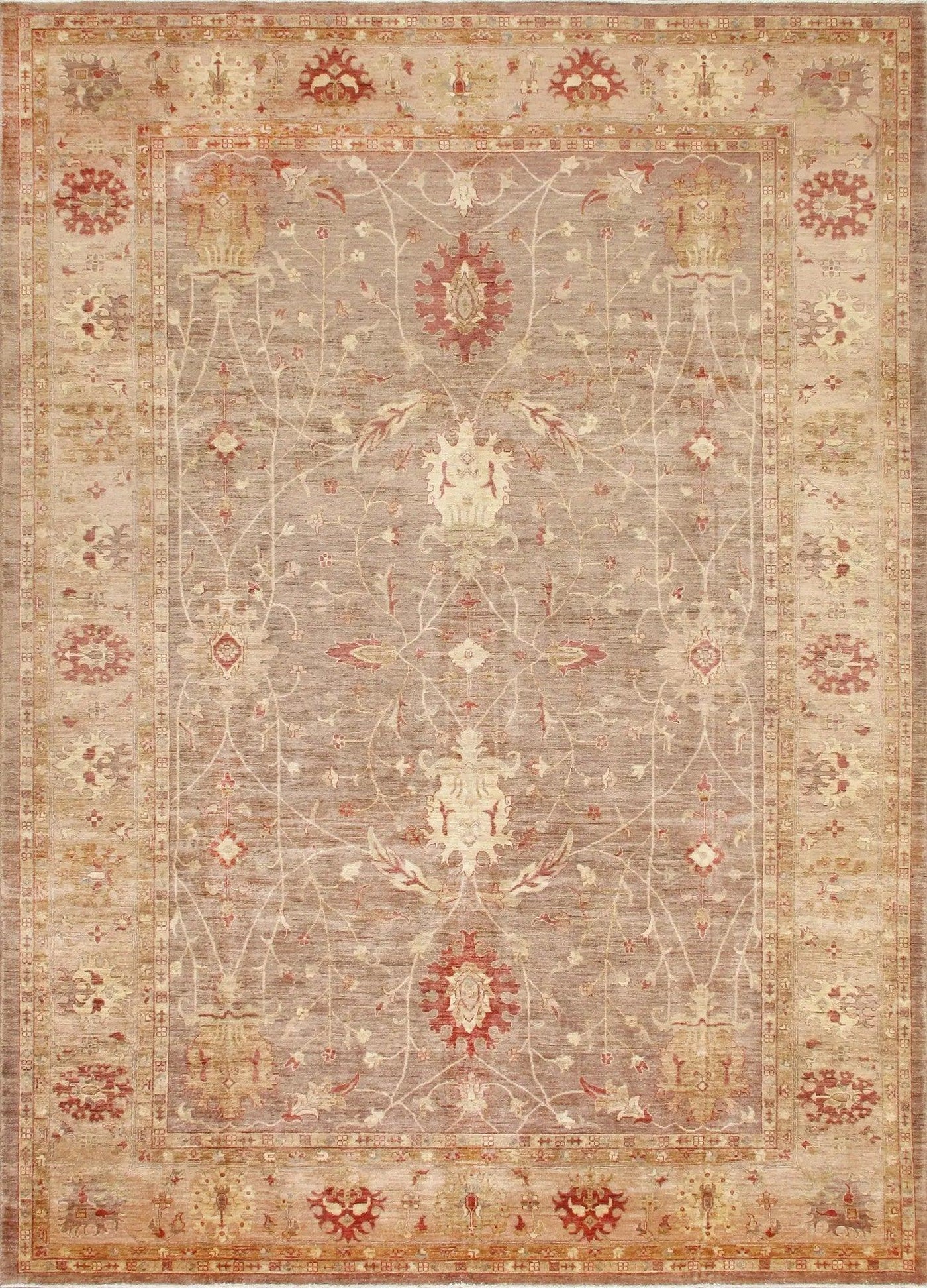 Canvello Farahan Hand-Knotted Lamb's Wool Brown Area Rug- 9' X 12'6"