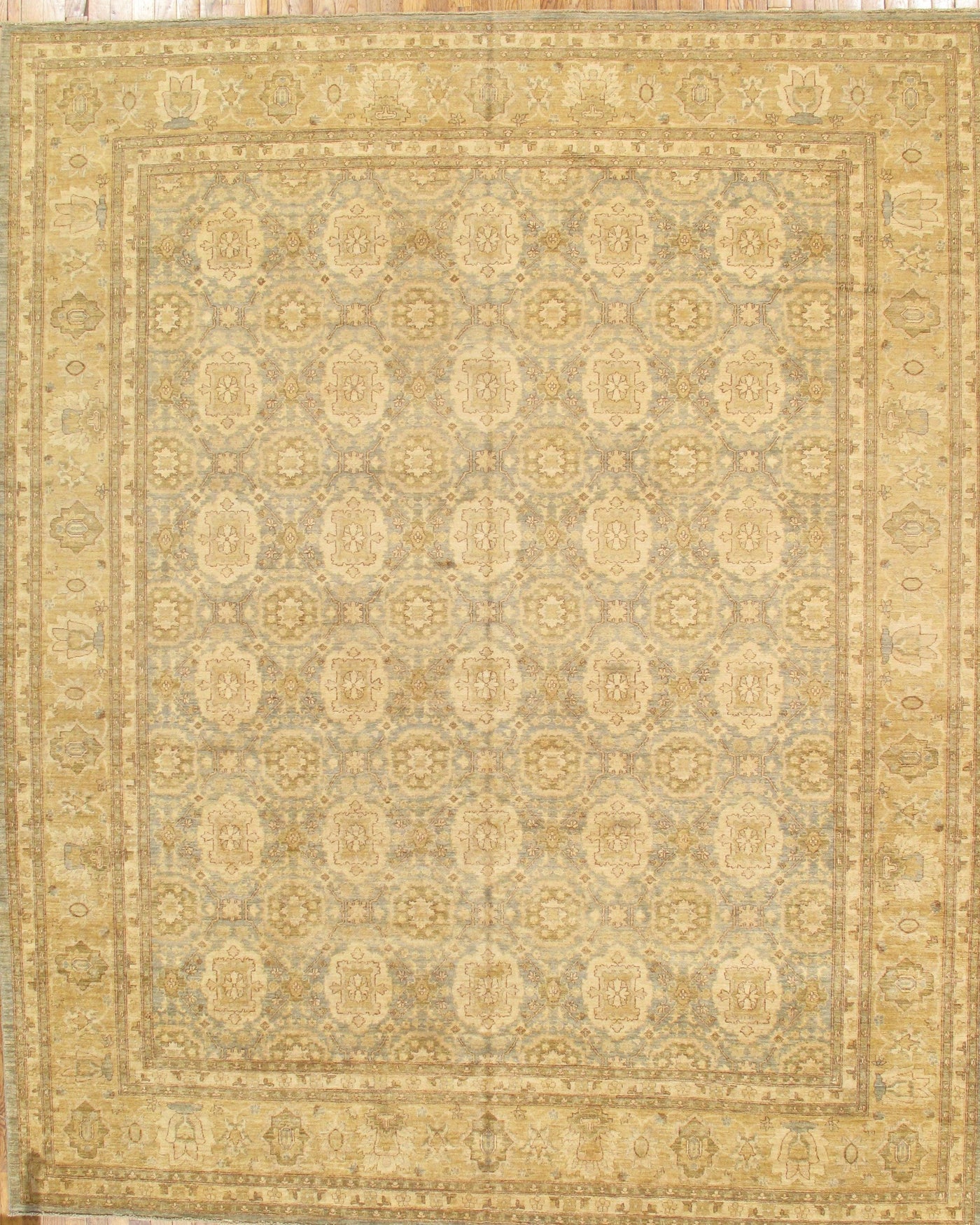 Canvello Ferehan Hand-Knotted Lamb's Wool L. Blue Area Rug- 9'1" X 11'11"