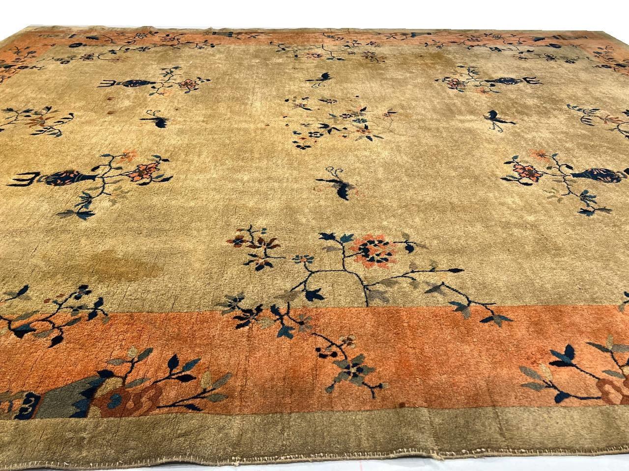 Canvello Fine Hand Knotted Antique Chinese Art Deco Rug - 8'9'' X 11'5''