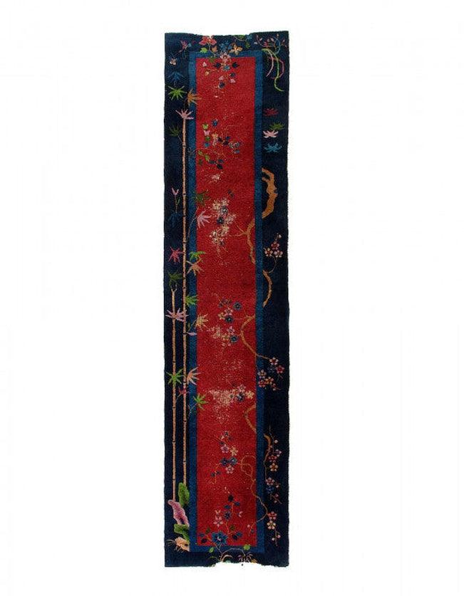 Canvello Fine Hand Knotted Antique Chinese Art Deco Runner Rug - 2'6" x11'2" - Canvello