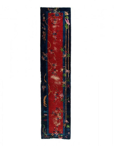 Canvello Fine Hand Knotted Antique Chinese Art Deco Runner Rug - 2'6" x11'3" - Canvello