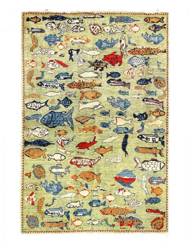 Canvello Fine hand Knotted Gabbeh Fish Design - 4' X 6' - Canvello