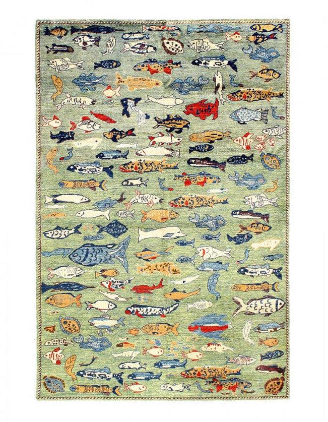 Canvello Fine hand Knotted Gabbeh Fish design - 5' X 8' - Canvello