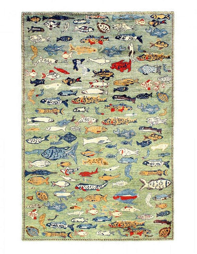 Canvello Fine hand Knotted Gabbeh Fish design - 5' X 8' - Canvello