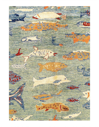 Canvello Fine hand Knotted Gabbeh Fish Design - 6'9" X 9' - Canvello