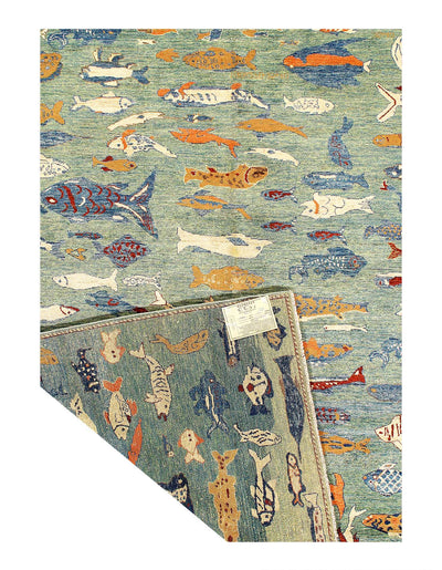 Canvello Fine hand Knotted Gabbeh Fish Design - 6'9" X 9' - Canvello