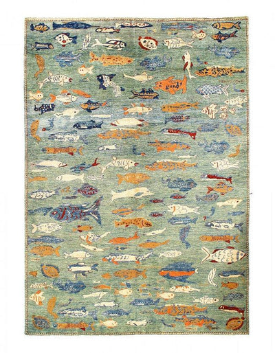 Canvello Fine hand Knotted Gabbeh Fish Design - 6'9" X 9' - Canvello