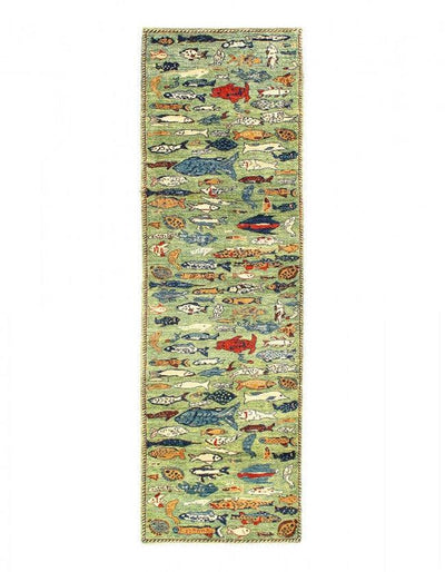 Canvello Fine hand Knotted Gabbeh Fish design Runner - 2'8" X 9'