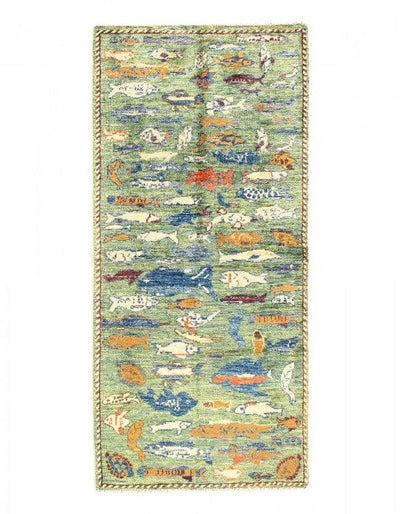 Canvello Fine hand Knotted Gabbeh Fish design Runner - 2' x 5'