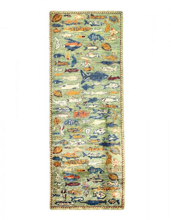 Canvello Fine hand Knotted Gabbeh Fish design Runner - 2' X 6'