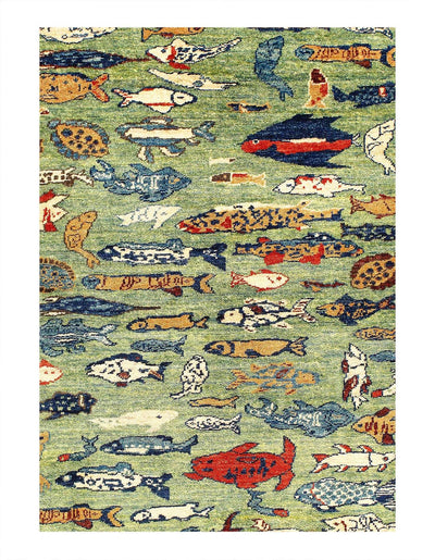 Canvello Fine hand Knotted Gabbeh Fish design Runner - 2'8" X 9' - Canvello