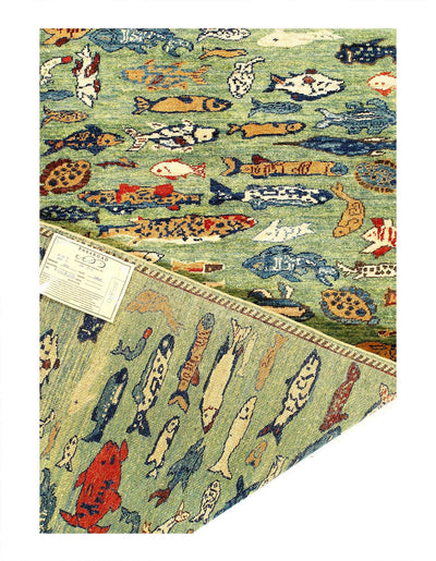 Canvello Fine hand Knotted Gabbeh Fish design Runner - 2'8" X 9' - Canvello