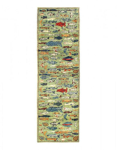 Canvello Fine hand Knotted Gabbeh Fish design Runner - 2'8" X 9' - Canvello