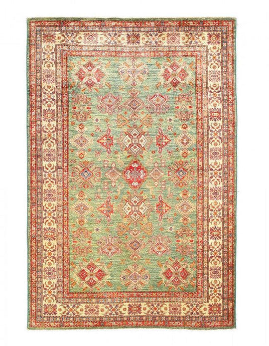 Alfombra de lana kazaka caucásica antigua del siglo XVIII para sala de estar - 3'7'' X 7'5''