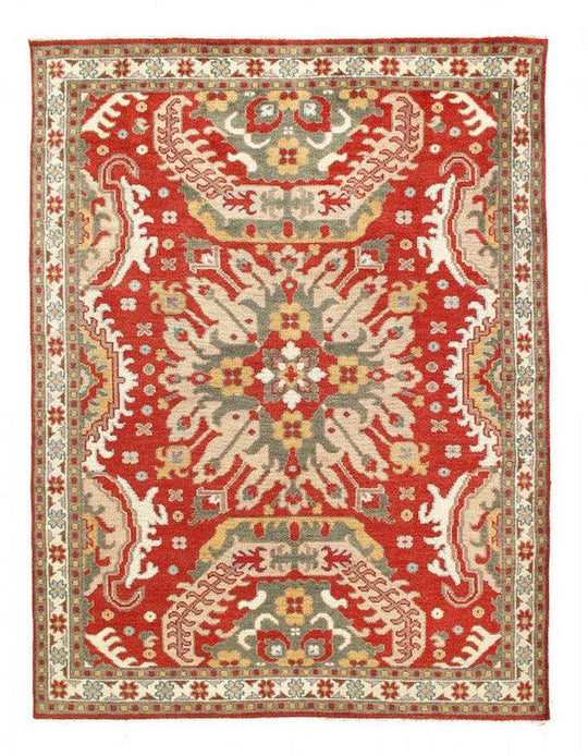 Alfombra de lana kazaka caucásica antigua del siglo XVIII para sala de estar - 3'7'' X 7'5''