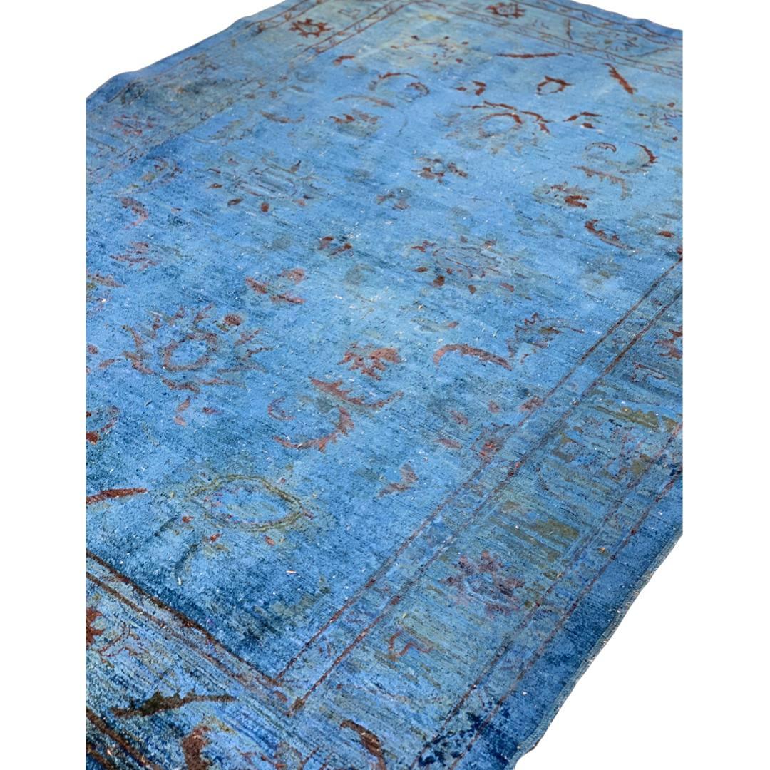 Fine Hand Knotted Overdyed vintage Blue rug 5 X 7'1''