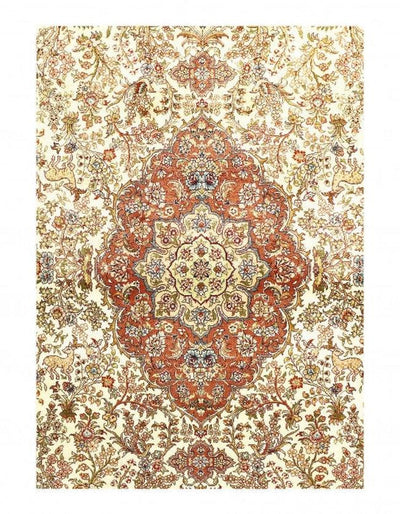 Canvello Fine Hand Knotted pure silk Chinese qum 4'7'' X 6'6'' - Canvello