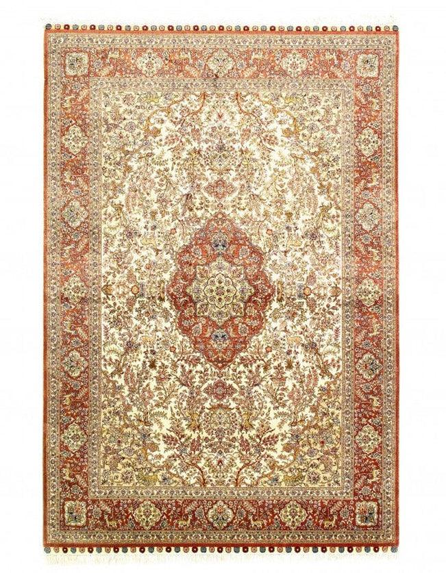 Canvello Fine Hand Knotted pure silk Chinese qum 4'7'' X 6'6'' - Canvello