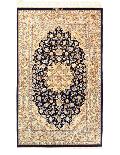 Canvello Fine Hand Knotted Pure silk Qum 2'9'' X 4'4'' - Canvello