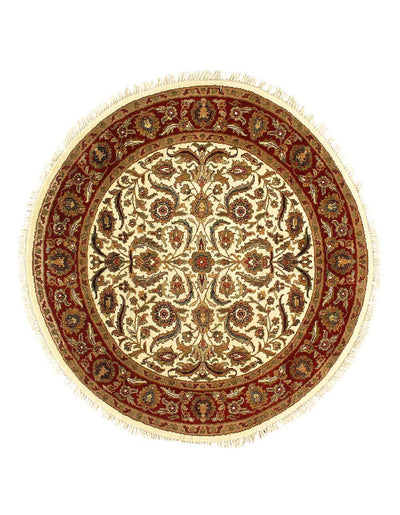 Canvello Fine Hand Knotted round Agra Round Rug - 6'1'' X 6'1'' - Canvello