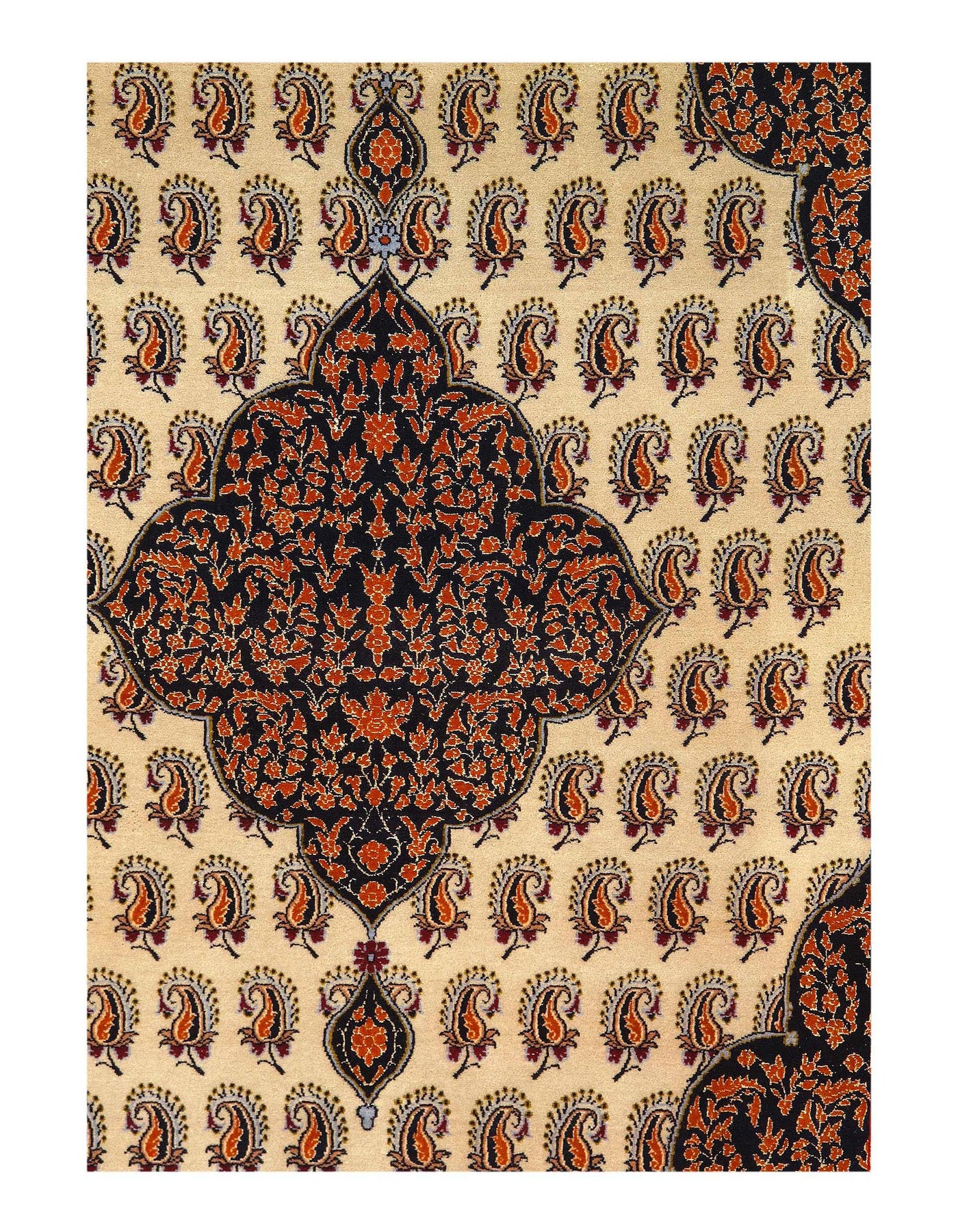 Canvello Fine Hand Knotted Silk & wool Persian Isfahan Rug - 3'8'' X 5'5''