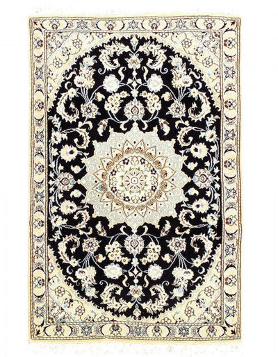 Canvello Fine Hand Knotted Silk & wool Persian Nain Rug - 2'11'' X 4'7''