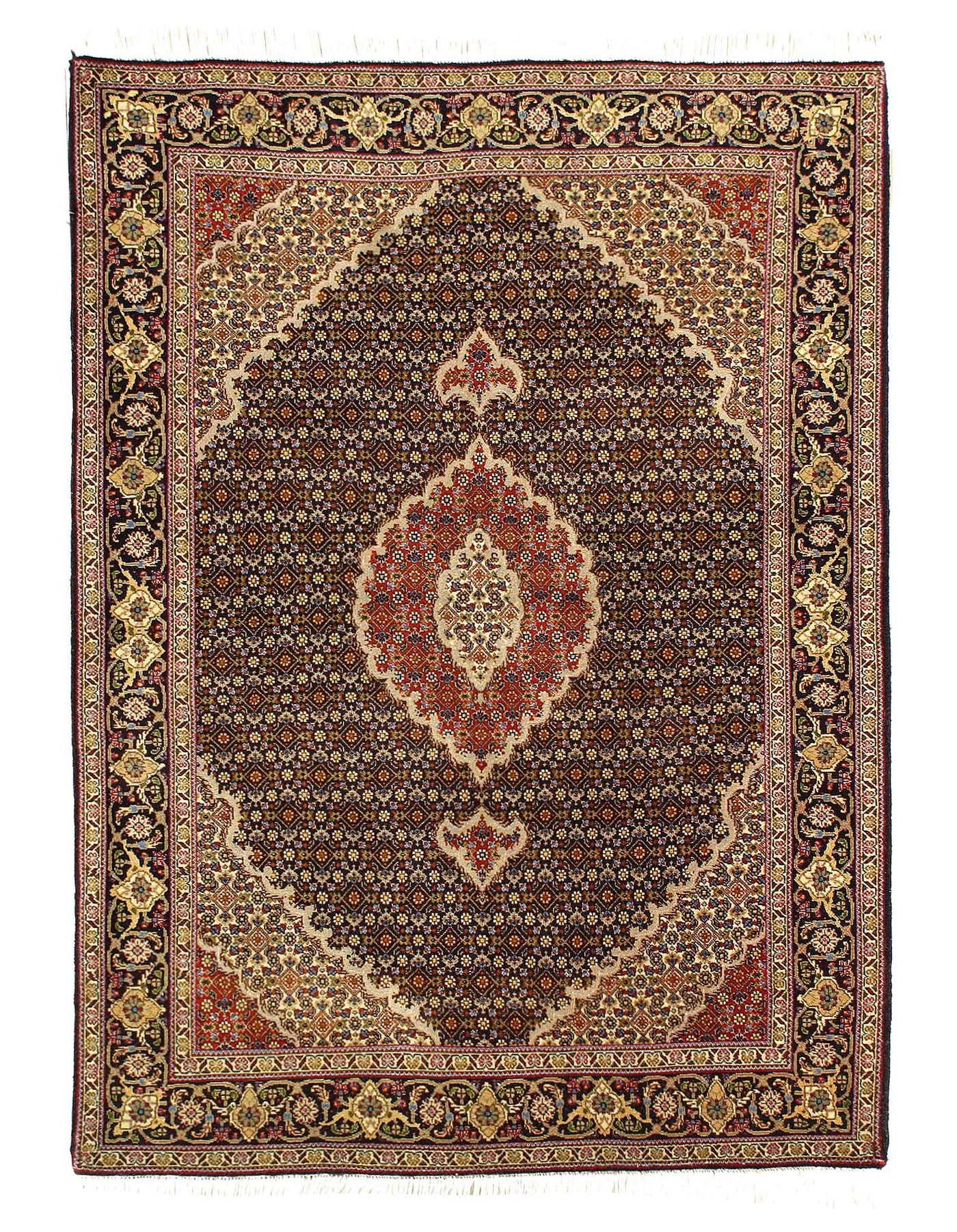 Canvello Fine Hand Knotted Silk & wool Persian Tabriz rug - 3'6'' X 4'6''