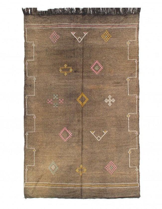 Fine Hand Knotted silk & wool Vintage Flat Weave Moroccon 4'8'' X 7'8''