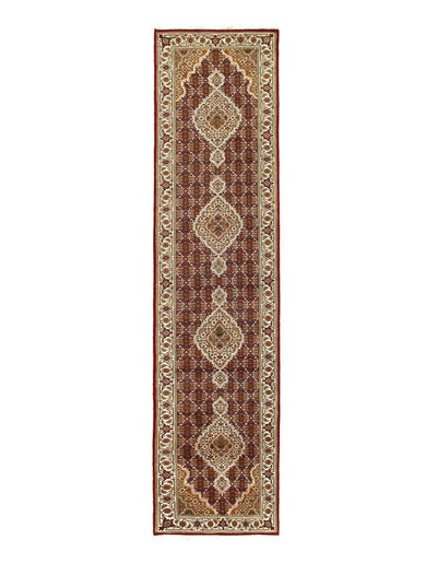 Canvello Fine Hand Knotted Silk & wool Tabriz Runner Rug - 2'7'' X 11'9'' - Canvello