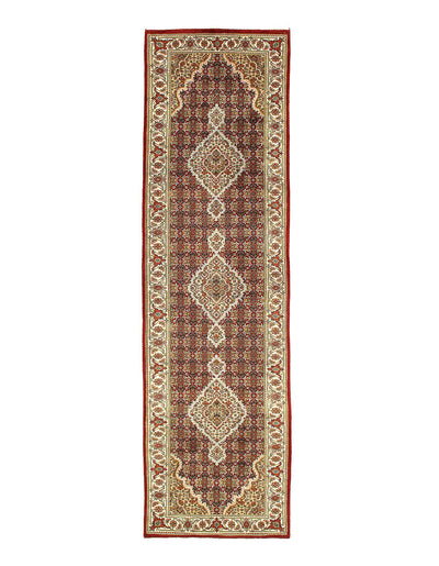 Canvello Fine Hand Knotted Silk & wool Tabriz Runner Rug - 2'8'' X 9'11'' - Canvello