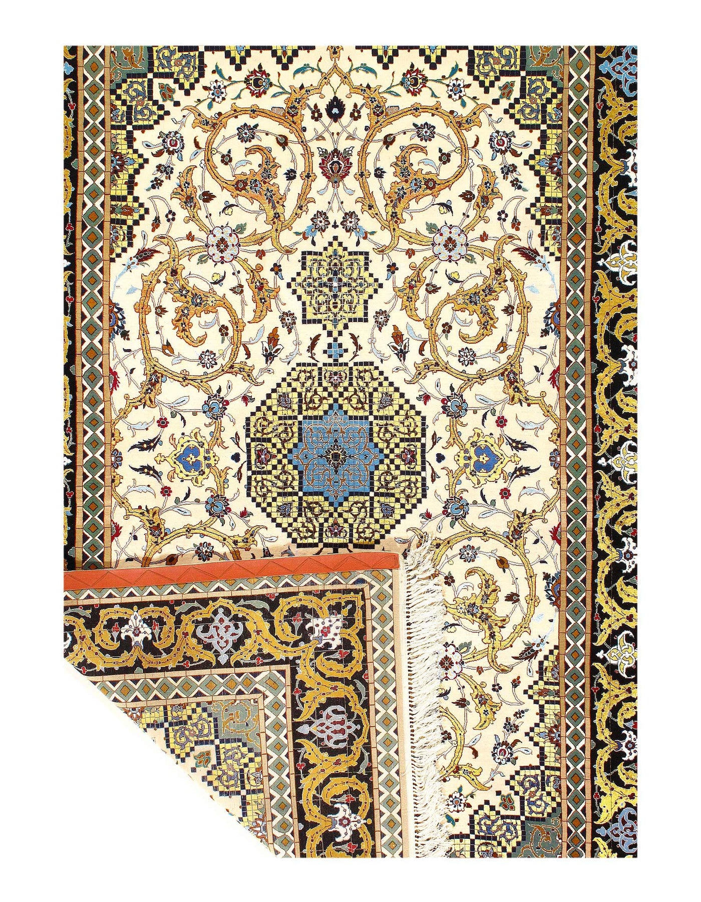 Fine Hand Knotted silk&wool Persian Isfahan 4'11'' X 7'5''